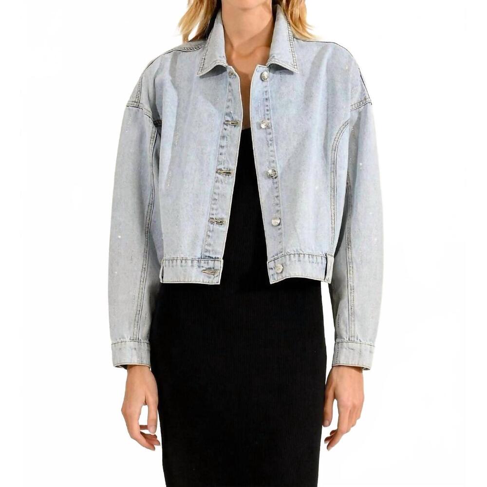 NEW MOLLY BRACKEN denim cropped jacket in light blue denim